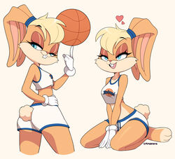  absurdres aqua_eyes ass basketball blonde_hair breasts cremanata female furry furry_female half-closed_eyes highres lola_bunny looney_tunes multiple_views open_mouth rabbit_girl rabbit_tail seiza sitting space_jam sportswear tail 