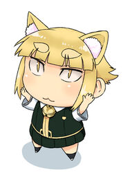  animal_ears bell blonde_hair blush cat_ears chibi commentary_request female kuraishi_tanpopo outstretched_arms painttool_sai_(medium) skirt slit_pupils solo thick_eyebrows tsukudani_(coke-buta) witch_craft_works yellow_eyes 