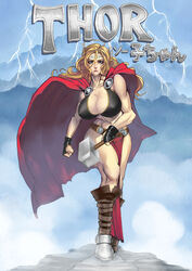  blonde_hair blue_eyes cape mjolnir rule_63 thor_(marvel) 