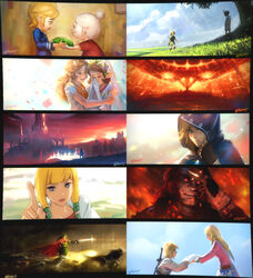  ag+_(atelieriji) anju blonde_hair blue_eyes bridal_veil brown_hair cape champion&#039;s_tunic_(zelda) closed_mouth cloud commentary_request cremia day demise_(zelda) dress elbow_gloves gloves hair_bun hair_tubes highres hime_cut holding holding_sword holding_weapon hood hood_up hug index_finger_raised link link&#039;s_grandma long_hair long_sleeves master_sword moon moon_children navi photoshop_(medium) pointy_ears princess_zelda scar short_sleeves single_hair_bun sky smile sword the_legend_of_zelda the_legend_of_zelda:_breath_of_the_wild the_legend_of_zelda:_majora&#039;s_mask the_legend_of_zelda:_ocarina_of_time the_legend_of_zelda:_skyward_sword the_legend_of_zelda:_the_wind_waker the_legend_of_zelda:_twilight_princess toon_link tunic veil weapon wedding_dress white_dress white_hair wolf_link 