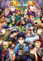  6+boys asymmetrical_hair battle_tendency beanie beard black_hair blazer blonde_hair blue_eyes bob_cut bow bowtie braid broken broken_chain brown_hair bruno_bucciarati bug caesar_anthonio_zeppeli chains cleavage_cutout clothing_cutout commentary_request diamond_wa_kudakenai diavolo dio_brando dixie_cup_hat double_bun earrings enrico_pucci everyone facial_hair facial_mark fangs feather_hair_ornament feathers female finger_gun fingerless_gloves fingernails funny_valentine gakuran giorno_giovanna gloves green_eyes green_hair grin gyro_zeppeli hair_bun hair_ornament hairclip hat headband higashikata_josuke higashikata_josuke_(jojolion) horns horseshoe jacket jean_pierre_polnareff jewelry johnny_joestar jojo_no_kimyou_na_bouken jojolion jonathan_joestar joseph_joestar joseph_joestar_(young) kars_(jojo) kira_yoshikage kishibe_rohan kujo_jolyne kujo_jotaro ladybug lipstick long_hair looking_at_viewer looking_away makeup midriff military_hat moustache mullet multicolored_hair multiple_boys nail_polish narciso_anasui phantom_blood photoshop_(medium) pompadour profile red_eyes red_hair robert_e._o._speedwagon sailor sailor_collar scar scarf school_uniform sharp_fingernails short_hair skin_tight sleeveless smile sound_effects stand_(jojo) stardust_crusaders steel_ball_run stone_mask_(jojo) stone_ocean string striped_clothes striped_scarf sweater tazawa_(odamura) top_hat two-tone_hair vento_aureo white_hair will_anthonio_zeppeli wrist_cuffs 