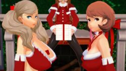  1futa 2girls 3d ann_takamaki christmas condom dick_in_a_box empressaria fully_clothed futanari large_breasts persona persona_3 persona_5 present sakura_futaba santa_costume used_condom yukari_takeba 