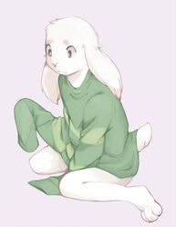  anthro asriel_dreemurr boss_monster_(undertale) bottomless bovid caprine clothed clothing fawnsdraws fur grey_background kemono male mammal simple_background solo sweater topwear undertale undertale_(series) white_body white_fur young young_anthro 