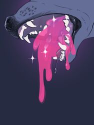  3:4 bodily_fluids canid canine fangs mammal mouth_shot open_mouth popomodoro purple_background saliva simple_background snout solo sparkles teeth tongue unusual_vomit vomit vomiting 