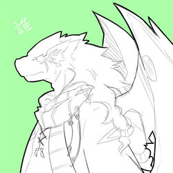  1:1 2011 anthro biped clothed clothing dragon green_background half-length_portrait hinami kemono mythological_creature mythological_scalie mythology portrait scalie scarf simple_background solo text wings 