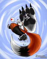  4_toes absurd_res anthro barefoot big_feet black_pawpads canid canine cartoonistdalmatian claws closed_eyes crush dark_claws duo extreme_size_difference feet felid foot_crush foot_domination foot_fetish foot_focus foot_play fox fur hair heart_symbol hi_res hindpaw larger_anthro larger_male low-angle_view macro_focus male male/male mammal markings multicolored_body multicolored_fur pantherine pawpads paws purple_claws purple_hair purple_markings raised_paw red_body red_fox red_fur redrick_(erickredfox) size_difference smaller_anthro smaller_male stepped_on stepping stomping tiger toes traffic_light trampling true_fox under_paws underfoot white_body white_fur 