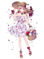  dairoku_ryouhei dress female floral_print flower hand_up hat hat_flower light_brown_hair nora_katze petals pink_eyes red_scrunchie ribbon sandals scrunchie see-through snorkel solo standing stuffed_toy sun_hat transparent_background twintails white_flower wrist_bow wrist_ribbon yamaneko514 