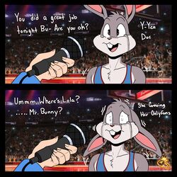  1:1 basketball basketball_jersey basketball_uniform bodily_fluids bugs_bunny clothing comic_panel crying cuckold detailed_background duo electronics english_text hi_res infidelity lagomorph leporid looney_tunes male mammal microphone onlyfans rabbit solo space_jam space_jam:_a_new_legacy sportswear tears text tune_squad_outfit tune_squad_outfit_(2021) uniform warner_brothers zeromccall 