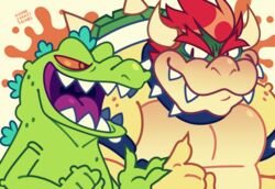  bowser claws collar dinosaur duo extinct fangs green_body green_scales hair koopa male mario_bros nickelodeon nickelodeon_all-star_brawl nintendo orange_eyes prehistoric_species red_eyes red_hair reptar reptile rugrats scales scalie spiked_collar spikes super_smash_bros. superkrazybones teeth 