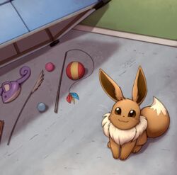  2021 ambiguous_gender ball brown_body brown_eyes brown_fur eevee feral fur generation_1_pokemon hi_res looking_at_viewer nintendo otakuap pokemon pokemon_(species) smile solo 