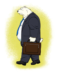  2010 anthro bear belly black_nose bottomwear clothing fur humanoid_hands jin_(artist) kemono male mammal necktie overweight overweight_male pants polar_bear shirt solo suit topwear ursine white_body white_fur 