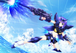  :o arm_cannon bike_shorts breasts cloud emphasis_lines female flying gespenst gun highres holding holding_gun holding_weapon light_blush madai_taipe mecha_musume midriff navel ocean open_hand open_mouth personification short_hair sky small_breasts solo super_robot_wars super_robot_wars_original_generation surprised weapon 