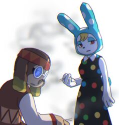  animal_crossing anthro canid canine canis clothed clothing domestic_dog dress duo female francine_(animal_crossing) gantan harvey_(animal_crossing) lagomorph leporid male mammal nintendo rabbit smoke smoking 