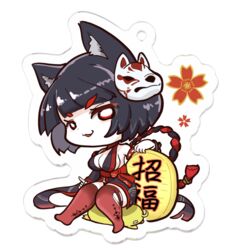  animal_ear_fluff animal_ears azur_lane black_hair black_kimono black_sleeves bow breasts charm_(object) chibi cleavage commentary_request detached_sleeves eyes_visible_through_hair female full_body himajin_(fd_jin) japanese_clothes kimono looking_at_viewer manjuu_(azur_lane) mask mask_on_head mismatched_eyebrows obi parted_lips red_bow red_sash red_thighhighs rope sash short_hair sideboob simple_background sitting sleeveless sleeveless_kimono solo thighhighs torn_clothes torn_thighhighs transparent_background waist_bow wavy_mouth white_eyes wide_sleeves yamashiro_(azur_lane) yamashiro_(meta)_(azur_lane) 