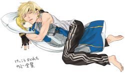  1boy alternate_costume artoria_pendragon_(fate) bad_id bad_pixiv_id blonde_hair dakimakura_(object) drooling fate/stay_night fate_(series) gilgamesh_(fate) gilgamesh_(sensha_otoko)_(fate) male_focus ocha_(oteaaa) pants pillow saber_(fate) sensha_otoko short_hair simple_background sleeping solo track_pants white_background 