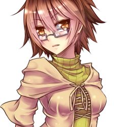  aussa_(yu-gi-oh!) aussa_the_earth_charmer breasts brown_eyes brown_hair commentary_request duel_monster female glasses looking_at_viewer medium_breasts shintani_tsushiya simple_background solo white_background yu-gi-oh! 