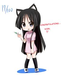  akiyama_mio animal_ears black_hair blue_eyes cat_ears chibi female hard_translated k-on! kurou_(quadruple_zero) long_hair nurse syringe tamaran translated 