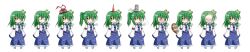  &gt;_o :t ^_^ alternate_color alternate_hairstyle blush chibi closed_eyes commentary_request cosplay detached_sleeves female forehead frog_hair_ornament full_body futatsuiwa_mamizou futatsuiwa_mamizou_(cosplay) glasses green_hair hair_ornament hat highres horns hoshiguma_yuugi hoshiguma_yuugi_(cosplay) kochiya_sanae kochiya_sanae_(cosplay) leaf long_hair mononobe_no_futo mononobe_no_futo_(cosplay) nagae_iku nagae_iku_(cosplay) one_eye_closed osashin_(osada) pince-nez ponytail pout raccoon_tail single_horn skirt sleeves_past_wrists smile snake star_(symbol) tail tate_eboshi touhou transparent_background wide_image yellow_eyes 