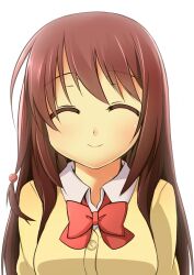  achiga_school_uniform bad_id bad_pixiv_id brown_hair female hair_ornament highres matsumi_kuro ribbon saki_(manga) saki_achiga-hen sasakura school_uniform smile solo 