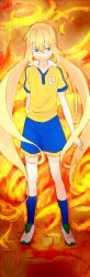  1boy bad_id bad_pixiv_id blonde_hair fusion glasses highres hrt50 inazuma_eleven_(series) inazuma_eleven_go inazuma_eleven_go_chrono_stone kirino_ranmaru kirino_ranmaru_(mixi_max_jeanne_d&#039;arc) long_hair raimon raimon_soccer_uniform soccer_uniform sportswear twintails 