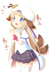  :d animal_ears ayakashi_(monkeypanch) bad_id bad_pixiv_id bat_hair_ornament blonde_hair blue_eyes blush dog_ears dog_tail female hair_ornament hat highres little_busters! long_hair looking_at_viewer noumi_kudryavka oerba_yun_fang open_mouth skirt smile solo tail tail_wagging thighhighs translated white_background white_thighhighs 