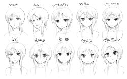  abubu aoki_ume_(style) atelier_(series) chart commentary_request comparison female greyscale gundam gundam_unicorn gundam_zz k-on! love_plus monochrome multiple_persona parody precure puru_two revision style_parody to_love-ru translated 