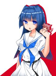  2girls animal_ears bad_id bad_pixiv_id blue_eyes blue_hair blush cat_ears cat_tail hirose_sumire long_hair mini_person minigirl miyanaga_teru multiple_girls red_hair saki_(manga) school_uniform shiraitodai_school_uniform short_hair sou_(mgn) tail 