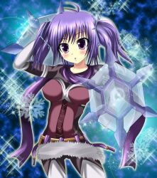  blue_eyes blue_hair corset dance_princess_of_the_ice_barrier duel_angel duel_monster hair_ornament highres scarf short_twintails twintails weapon yu-gi-oh! 