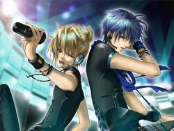  candy catboy envy_catwalk_(vocaloid) guitar instrument kagamine_len kaito lolipop male microphone shirano vocaloid 