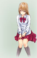  aged_up bad_id bad_pixiv_id blonde_hair brown_eyes female highres light_smile long_hair oomuro_hanako school_uniform simple_background sitting solo syou_(endemic_species) yuru_yuri 