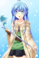  blue_eyes blue_hair duel_monster eria female highres komimiyako komitsu long_hair longe_hair skirt solo staff yu-gi-oh! yuu-gi-ou_duel_monsters 