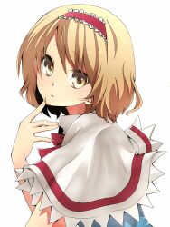  alice_margatroid ashiwara_yuu blonde_hair capelet colorized commentary_request female hairband short_hair solo touhou white_background yellow_eyes yoshi-toki 