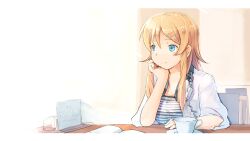  blonde_hair blue_eyes citolo commentary_request cup female headphones kousaka_kirino long_hair ore_no_imouto_ga_konna_ni_kawaii_wake_ga_nai solo teacup 