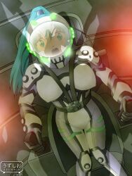  aqua_eyes aqua_hair blue_eyes blue_hair bodysuit divergence_eve helmet kureha_misaki ponytail 