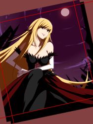  bad_id bad_link bad_nicoseiga_id bakemonogatari bare_shoulders blonde_hair breasts dress elbow_gloves female full_moon gloves grin highres kiss-shot_acerola-orion_heart-under-blade kizumonogatari long_hair medium_breasts monogatari_(series) moon oshino_shinobu rikku_(cake) smile solo very_long_hair yellow_eyes 