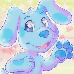  1:1 avoid_posting blue&#039;s_clues blue_(blue&#039;s_clues) canid canine canis domestic_dog female feral gesture heart_nose heart_symbol klotzzilla looking_at_viewer mammal nickelodeon open_mouth pawpads paws smile solo waving 