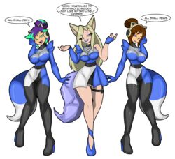  2023 absurd_res ahri_(lol) alpha_channel animal_humanoid big_breasts black_latex blonde_hair blue_clothing blue_eyes blue_footwear blue_gloves blue_handwear blue_high_heels blue_latex blue_lipstick bodysuit breasts brown_hair canid canid_humanoid canine canine_humanoid chaoscroc clothing dialogue dominant dominant_female dress drone english_text female fingerless_gloves footwear fox_ears fox_humanoid fox_tail gloves green_eyes group hair hair_bun handwear hi_res high_heels human humanoid hypnosis latex latex_clothing latex_dress latex_skinsuit league_of_legends lipstick makeup mammal mammal_humanoid mind_control multicolored_bodysuit multicolored_clothing multicolored_dress multicolored_hair multicolored_skinsuit open_mouth pink_eyes purple_hair riot_games rubber_clothing skinsuit speech_bubble standing submissive submissive_female teal_hair tencent text tight_clothing trio two_tone_hair white_latex 