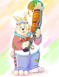  2021 absurd_res alice_in_wonderland anthro blue_eyes bottomwear clothing eyewear fur furipon glasses heart_symbol hi_res hoodie humanoid_hands kemono lagomorph leporid looking_at_viewer male mammal overweight overweight_anthro overweight_male pants rabbit solo the_white_rabbit topwear white_body white_fur 