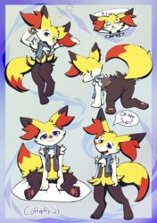  all_fours anthro black_body black_fur braixen cafe_(coffeefly) canid canine closed_eyes clothing coffeefly dipstick_ears dipstick_tail ear_markings fur generation_6_pokemon hi_res mammal markings multicolored_ears nintendo pillow pokemon pokemon_(species) purple_eyes red_body red_fur scarf sitting solo standing tail tail_markings tired topwear vest white_body white_fur yellow_body yellow_fur 