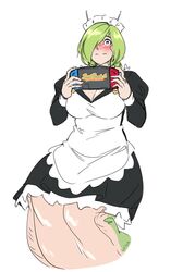  animal_humanoid apode apron big_breasts black_clothing black_dress blush brand_parody breasts clothing draconcopode dress female freckles gastropod gastropod_humanoid green_body green_eyes hi_res holding_console holding_nintendo_switch humanoid legless loo_(randomtanstudio) looking_at_viewer maid_uniform mollusk mollusk_humanoid monster_girl_(genre) nintendo nintendo_switch randomtanstudio serpentine shy simple_background slug slug_humanoid solo uniform white_apron white_background white_clothing 