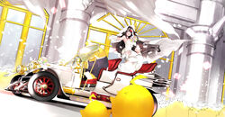  1boy azur_lane bare_shoulders black_hair blue_eyes blush bouquet breasts bride building car carrying cheering choker commander_(azur_lane) commentary_request covered_eyes day deutschland_(azur_lane) dress elbow_gloves female floating_hair flower formal full_body gloves gown hair_ornament highres jacket long_hair looking_at_viewer manjuu_(azur_lane) motor_vehicle multicolored_hair open_mouth outdoors princess_carry red_hair solo_focus strapless streaked_hair suit takeakigaku tuxedo vehicle_focus very_long_hair wedding wedding_dress white_dress white_gloves white_jacket white_suit 