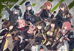  404_(girls&#039;_frontline) 6+girls anti-rain_(girls&#039;_frontline) ar-15 armband assault_rifle beret black_hair blue_hair breasts brown_hair colt_9mm_smg duoyuanjun eyepatch fingerless_gloves g11_(girls&#039;_frontline) girls&#039;_frontline gloves grey_hair gun h&amp;k_g11 h&amp;k_hk416 h&amp;k_ump hat headphones heterochromia hk416_(girls&#039;_frontline) holding holding_gun holding_weapon large_breasts long_hair m16 m16a1 m16a1_(girls&#039;_frontline) m4_carbine m4_sopmod_ii m4_sopmod_ii_(girls&#039;_frontline) m4a1_(girls&#039;_frontline) magazine_(weapon) mask mouth_mask multicolored_hair multiple_girls official_art particle_cannon_case pink_hair red_hair rifle ro635_(girls&#039;_frontline) scar scar_across_eye side_ponytail skull_mask small_breasts st_ar-15_(girls&#039;_frontline) streaked_hair submachine_gun surgical_mask tactical_clothes twintails ump45_(girls&#039;_frontline) ump9_(girls&#039;_frontline) weapon yellow_armband 