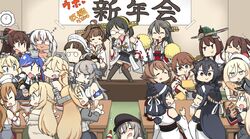  &gt;_&lt; ? ahoge aircraft alcohol baguette beret bismarck_(kancolle) bismarck_drei_(kancolle) black_hair blonde_hair blue_hair bottle bowl braid bread breasts brown_hair budget_sarashi chibi chopsticks cleavage clock closed_eyes colorado_(kancolle) crown cup dark-skinned_female dark_skin detached_sleeves flying_sweatdrops food fusou_(kancolle) fusou_kai_ni_(kancolle) gangut_(kancolle) garrison_cap glasses gloves grey_hair hair_between_eyes hair_ornament hairclip half_up_braid hamu_koutarou haruna_(kancolle) haruna_kai_ni_(kancolle) hat headband headdress headgear hiei_(kancolle) hiei_kai_ni_(kancolle) highres holding holding_chopsticks holding_microphone holding_microphone_stand hyuuga_(kancolle) hyuuga_kai_ni_(kancolle) indoors iowa_(kancolle) ise_(kancolle) ise_kai_ni_(kancolle) japanese_clothes kantai_collection kirishima_(kancolle) kirishima_kai_ni_(kancolle) kongou_(kancolle) kongou_kai_ni_(kancolle) littorio_(kancolle) long_hair long_sleeves microphone microphone_stand military military_uniform mole mole_under_eye multicolored_hair multiple_girls musashi_(kancolle) musashi_kai_ni_(kancolle) mutsu_(kancolle) mutsu_kai_ni_(kancolle) nagato_(kancolle) nagato_kai_ni_(kancolle) navel nelson_(kancolle) nelson_kai_(kancolle) off_shoulder on_floor opaque_glasses open_mouth peaked_cap pince-nez plate pom_pom_(clothes) ponytail pot red_hair ribbon-trimmed_sleeves ribbon_trim richelieu_(kancolle) roma_(kancolle) sarashi short_hair short_sleeves sitting skirt sleeping smile south_dakota_(kancolle) south_dakota_kai_(kancolle) star_(symbol) sweat tears thighhighs uniform warspite_(kancolle) washington_(kancolle) washington_kai_(kancolle) white_hair yamashiro_(kancolle) yamashiro_kai_ni_(kancolle) yamato_(kancolle) zzz 