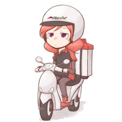  animated animated commentary delivery driving female food_delivery_box friedbun helmet jitome love_live! love_live!_school_idol_project medium_hair motor_vehicle nishikino_maki on_scooter pizza_delivery pizza_hut purple_eyes red_hair scooter solo uniform 