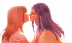  2girls artist_name backlighting blonde_hair blue_hair closed_eyes couple dated eugene fujino_shizuru half-closed_eyes imminent_kiss kuga_natsuki multiple_girls my-hime profile puckered_lips tears upper_body white_background yuri 