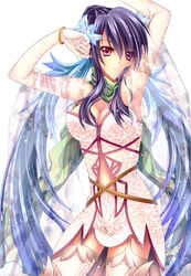  alternate_costume armpits arms_up bad_id bad_pixiv_id blue_hair breasts cleavage female flower gloves hair_bun hair_flower hair_ornament hiryuu_kanon judith_(draconic_lancer)_(tales) judith_(tales) large_breasts long_hair low_twintails official_alternate_costume red_eyes single_hair_bun skirt smile solo tales_of_(series) tales_of_vesperia thighhighs twintails veil 