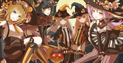  5girls blonde_hair blue_eyes blue_hair blunt_bangs broom broom_riding candy commentary_request dress eagle_talon food full_moon garter_straps gin_ji halloween hat jack-o&#039;-lantern kotonoha_akane kotonoha_aoi long_hair moon multiple_girls pantyhose purple_eyes purple_hair red_eyes siblings sisters skirt smile socks striped_clothes striped_pantyhose striped_socks thighhighs touhoku_zunko tsurumaki_maki twins vertical-striped_clothes vertical-striped_pantyhose vertical-striped_socks vocaloid voiceroid witch_hat yoshida-kun_(eagle_talon) yuzuki_yukari 