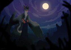  accipitriform ambiguous_gender archgryphon avian beak bird cemetery dark digital_drawing_(artwork) digital_media_(artwork) feathers feral gryphon male moon mythological_avian mythological_creature mythology night quadruped secretary_bird sekr-et-tiar solo velannal 