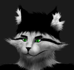  anthro black_hair digital_drawing_(artwork) digital_media_(artwork) domestic_cat ear_tuft felid feline felis fur green_eyes grey_body grey_fur hair headshot_portrait hi_res inner_ear_fluff male mammal portrait public_domain solo tuft varik&#039;s_unnamed_character varik_valefor 