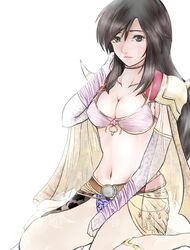  black_hair breasts choker cleavage closed_mouth commentary_request cosplay female final_fantasy final_fantasy_iv final_fantasy_ix garnet_til_alexandros_xvii long_hair looking_at_viewer navel ribaton1213 rosa_farrell rosa_farrell_(cosplay) simple_background solo white_background 